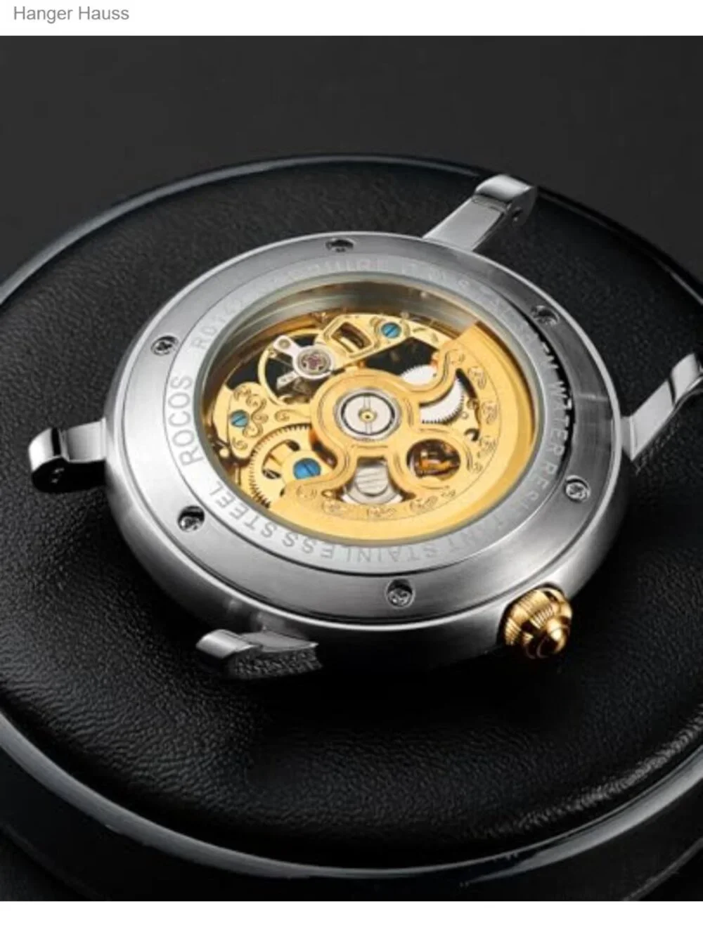 Men's Automatic Skeleton Watch Gold Stainless Steel Brown Leather Strap